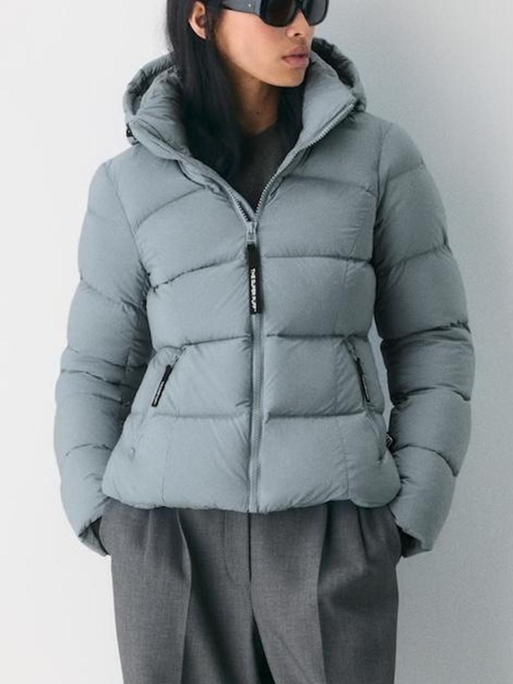 Aritzia super snug super puff size large Light Blue Puffer Jacket with Hood